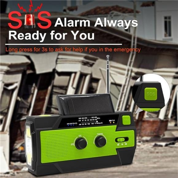 Emergency Crank Weather Radio, 4000mAh Solar Hand Crank Portable AM/FM/NOAA - Picture 5 of 6